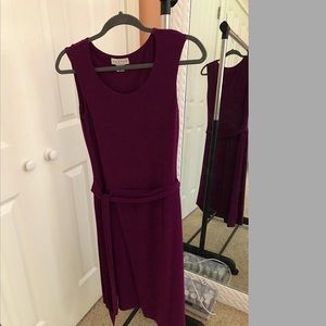 beautiful burgundy/purple calf length dress with tie around waist